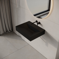 Aura Matte Black Wall Hung Stone Basin 600mm