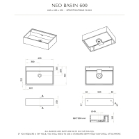 Neo Wall Hung Stone Basin 600mm