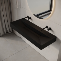 Aura Matte Black Wall Hung Double Stone Basin 1200mm