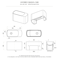 Hydro Wall Hung Stone Basin 550mm