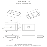 Mode Matte Black Wall Hung Stone Basin 600mm