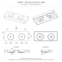 Orbit Wall Hung Double Stone Basin 1200mm