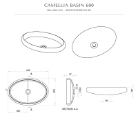 Camellia Countertop Stone Basin 600mm