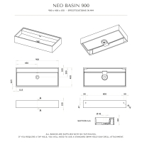 Neo Wall Hung Stone Basin 900mm