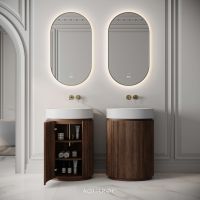 Rotunda Fluted Vanity Unit & Stone Basin 600mm Walnut