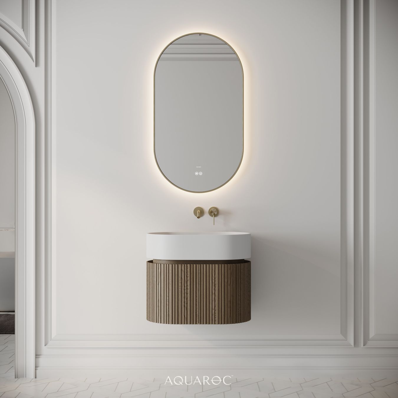 Camden Vanity Unit & Stone Basin 600mm Smoked Oak