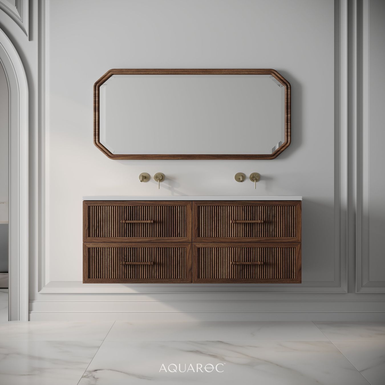 Park Lane Double Vanity Unit & Stone Basin 1200mm Walnut