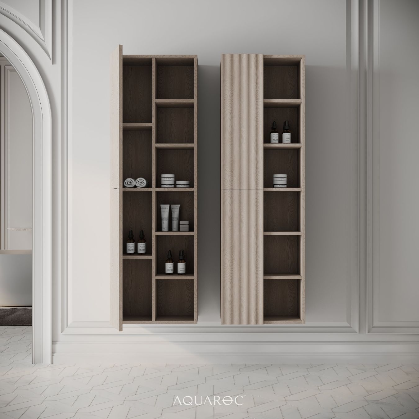 Wall Hung Fluted Bathroom Storage Unit 500mm Natural Oak