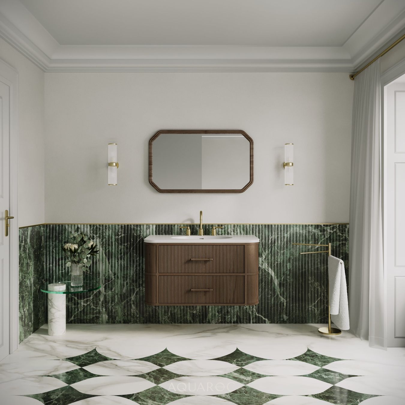 Savoy Wall Hung Vanity Unit & Stone Basin 1000mm Walnut
