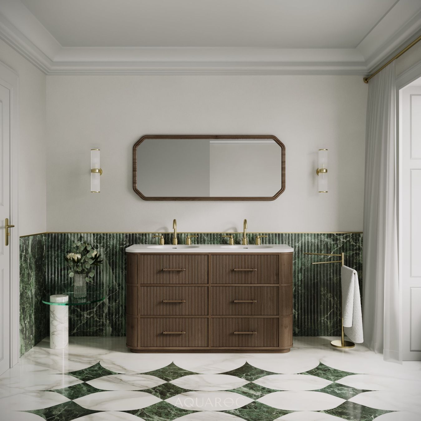 Savoy Double Vanity Unit & Stone Basin 1400mm Walnut