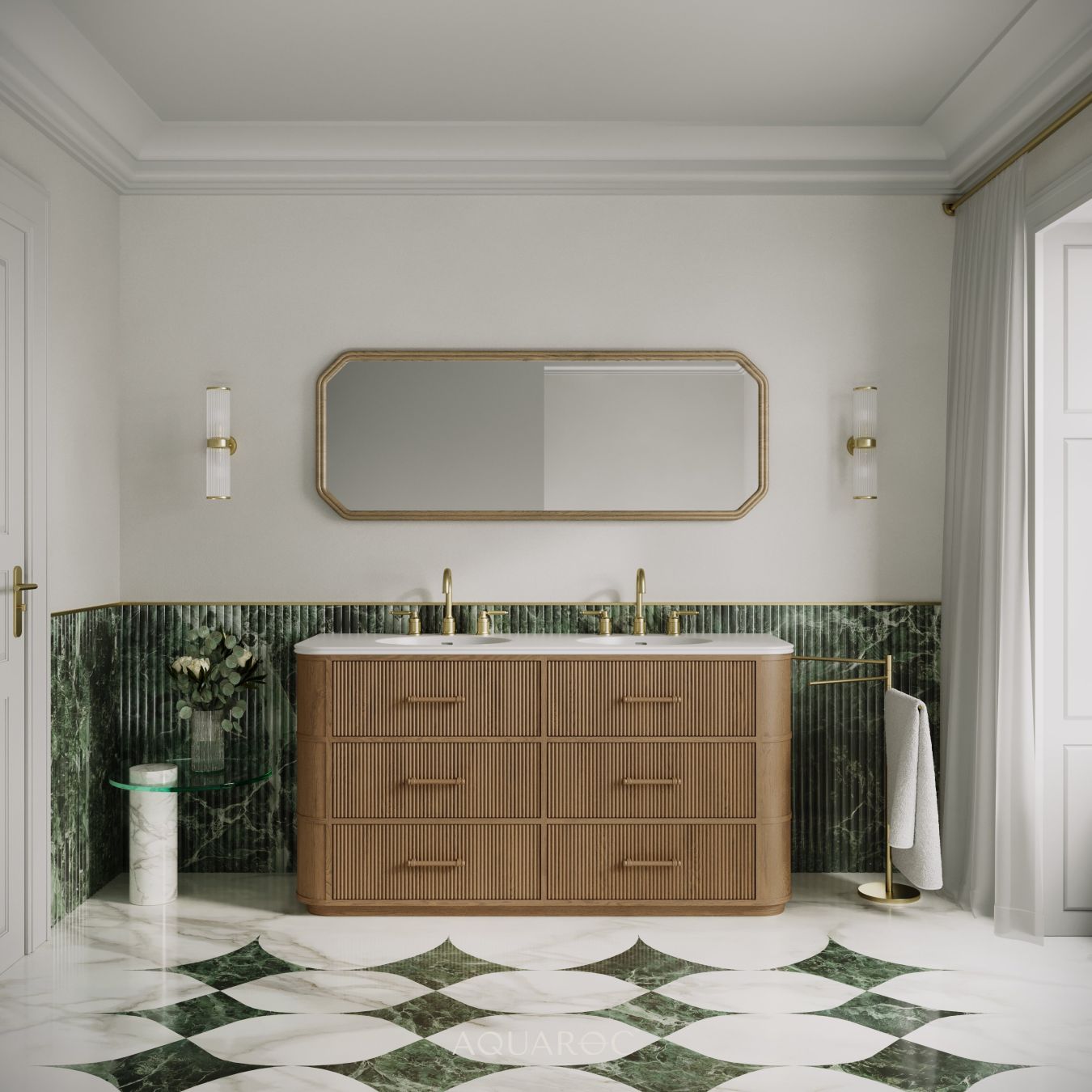 Savoy Double Vanity Unit & Stone Basin 1600mm Smoked Oak