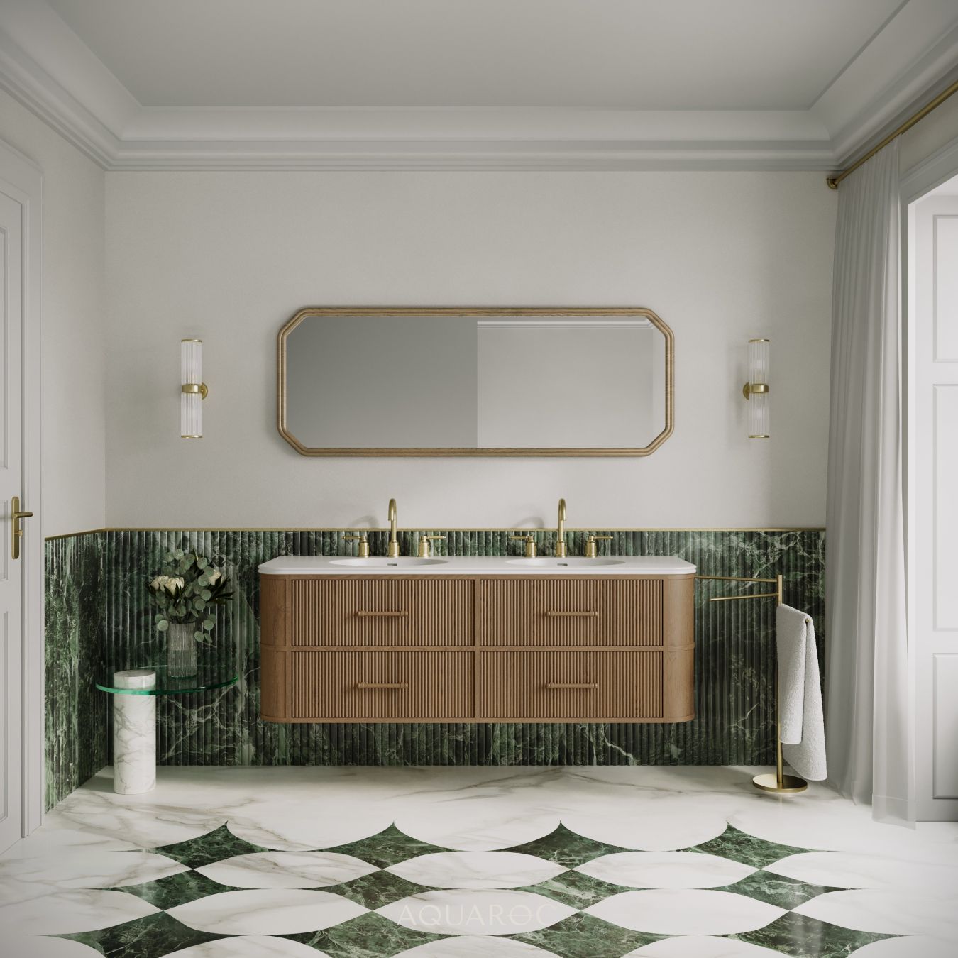 Savoy Wall Hung Double Vanity Unit & Stone Basin 1600mm Smoked Oak
