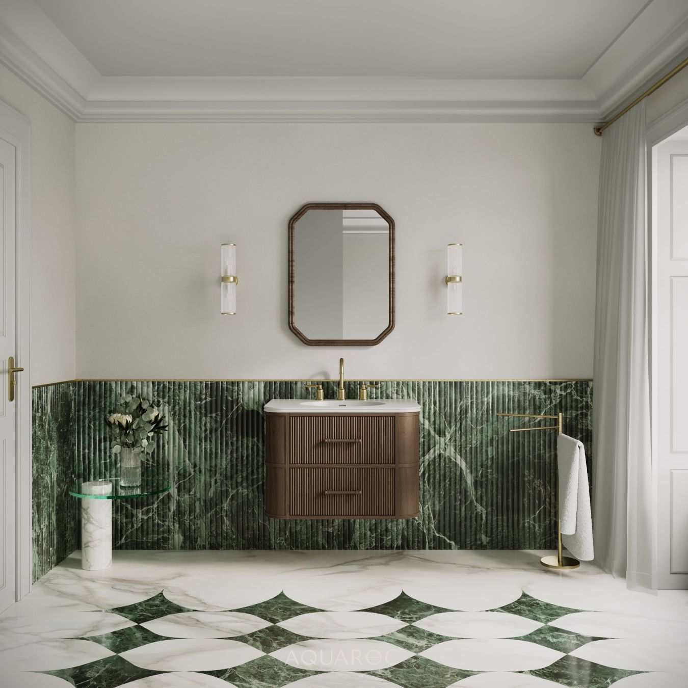 Savoy Wall Hung Vanity Unit & Stone Basin 800mm Walnut