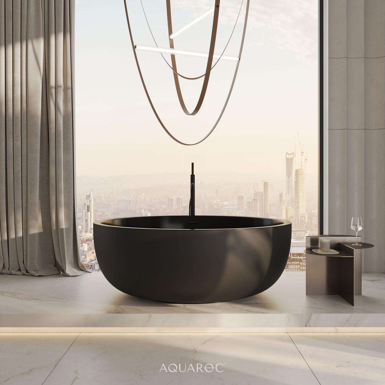 Circolo Matte Black Freestanding Stone Bath 1350mm