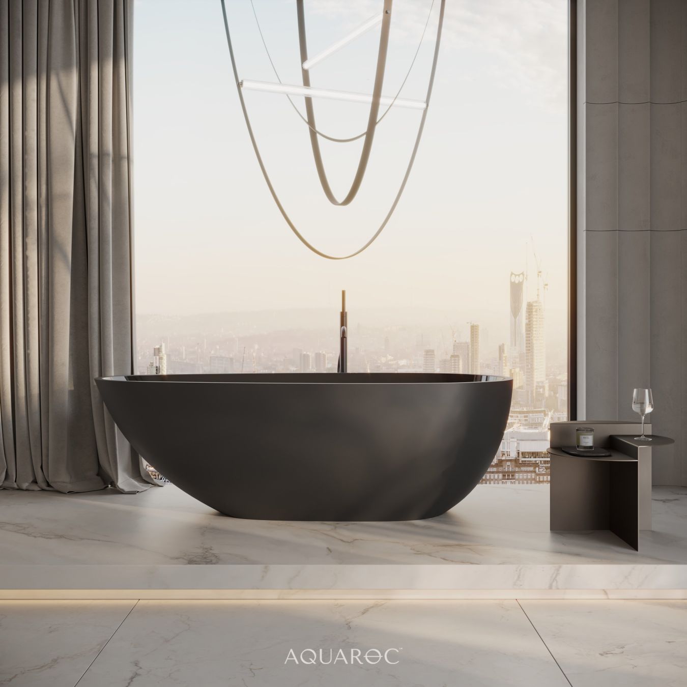 Uovo Matte Black Freestanding Stone Bath 1700mm