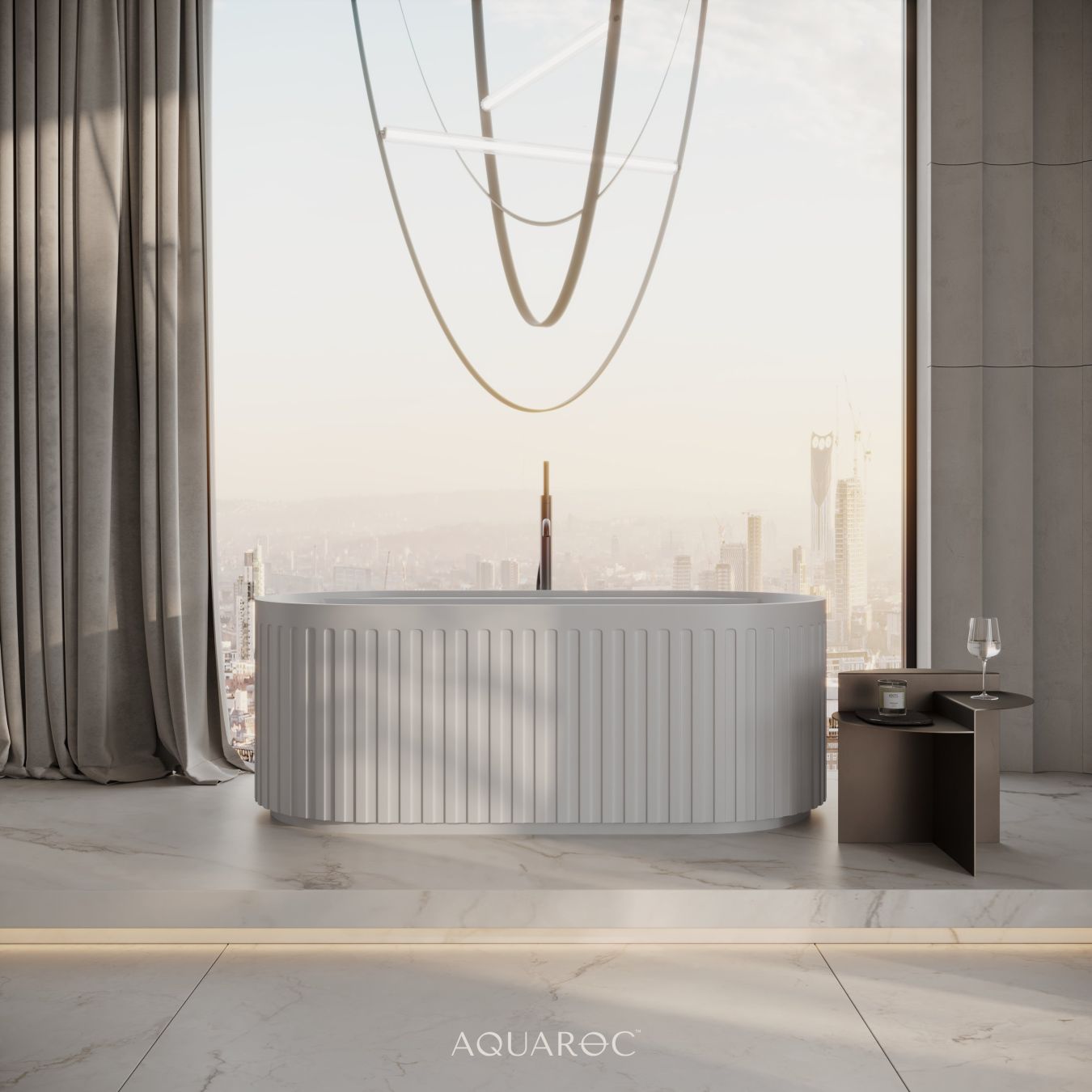 Athena Freestanding Fluted Stone Bath 1500mm
