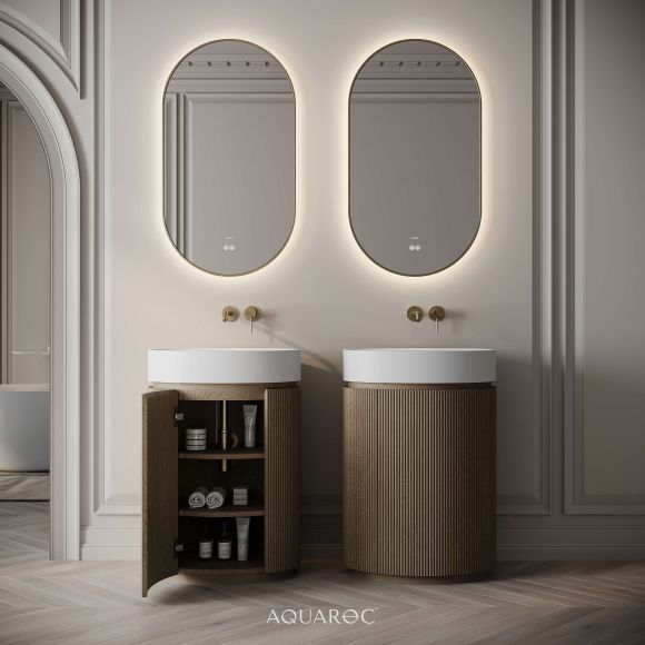 Rotunda Fluted Vanity Unit & Stone Basin 600mm Smoked Oak
