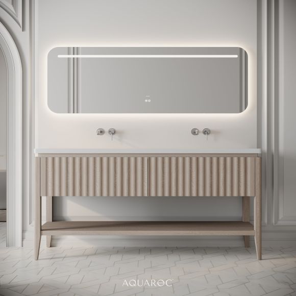 Kensington Vanity Unit & Double Stone Basin 1600mm Natural Oak