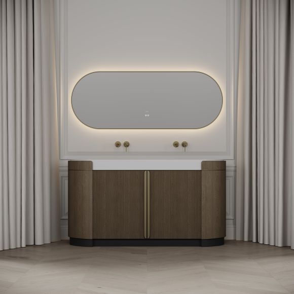 Knightsbridge Double Vanity Unit & Stone Basin 1600mm Smoked Oak