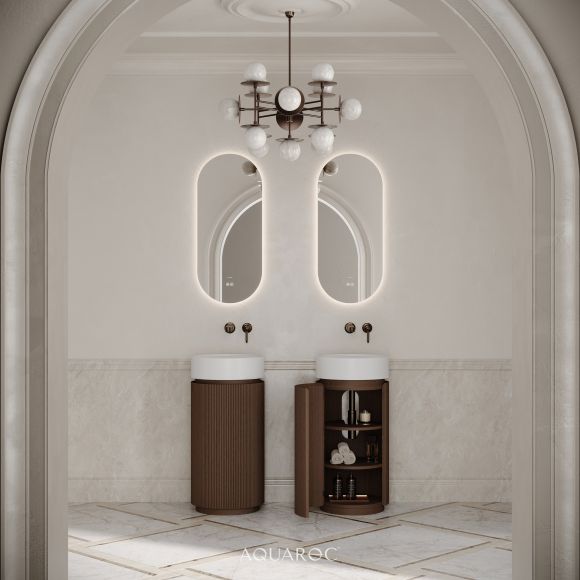 Rotunda Fluted Vanity Unit 420mm Espresso Oak & Stone Basin Top