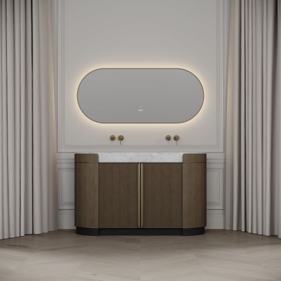 Knightsbridge Double Vanity Unit & Carrara Marble Basin 1400mm Smoked Oak