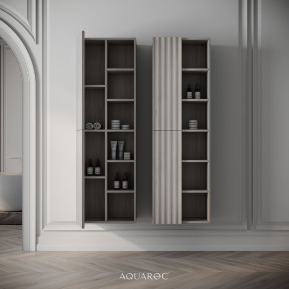Wall Hung Fluted Bathroom Storage Unit 500mm Sabbia Grigio Oak