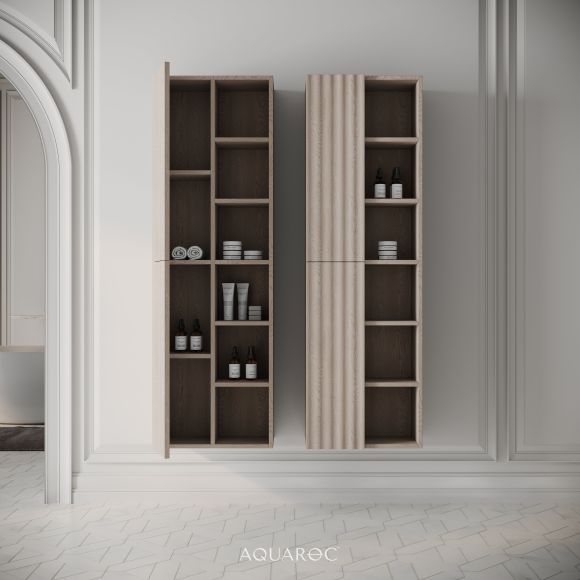 Wall Hung Fluted Bathroom Storage Unit 500mm Natural Oak