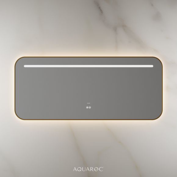 Lumiere Backlit & Demister Curved Mirror 1400mm Brushed Gold