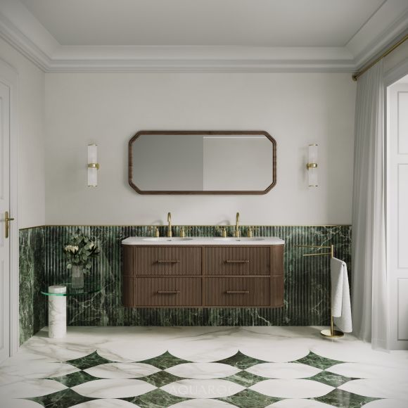 Savoy Wall Hung Double Vanity Unit & Stone Basin 1400mm Walnut