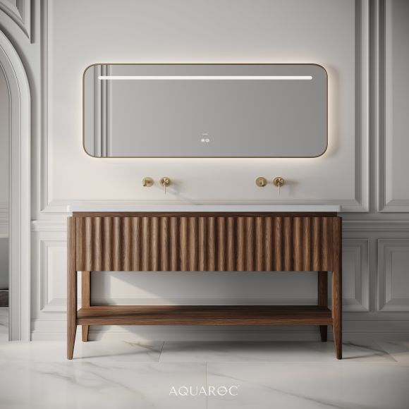 Kensington Double Vanity Unit & Stone Basin 1400mm Walnut