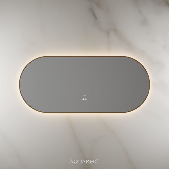 Lumiere Backlit & Demister Oval Mirror 1400mm Brushed Gold