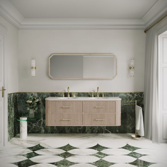 Savoy Wall Hung Double Vanity Unit & Stone Basin 1600mm Natural Oak