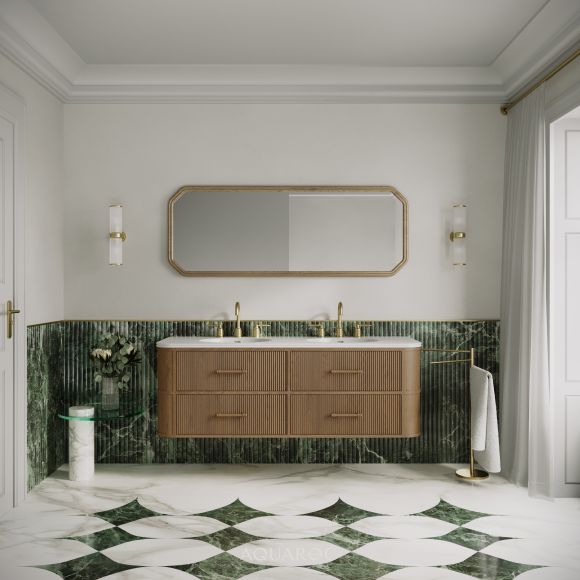 Savoy Wall Hung Double Vanity Unit & Stone Basin 1600mm Smoked Oak