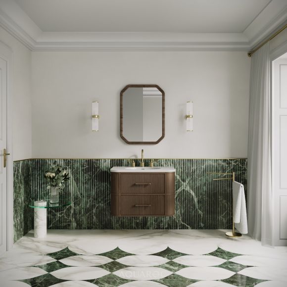Savoy Wall Hung Vanity Unit & Stone Basin 800mm Walnut
