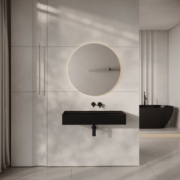Neo Matte Black Wall Hung Stone Basin 900mm