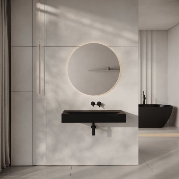 Aura Matte Black Wall Hung Stone Basin 900mm