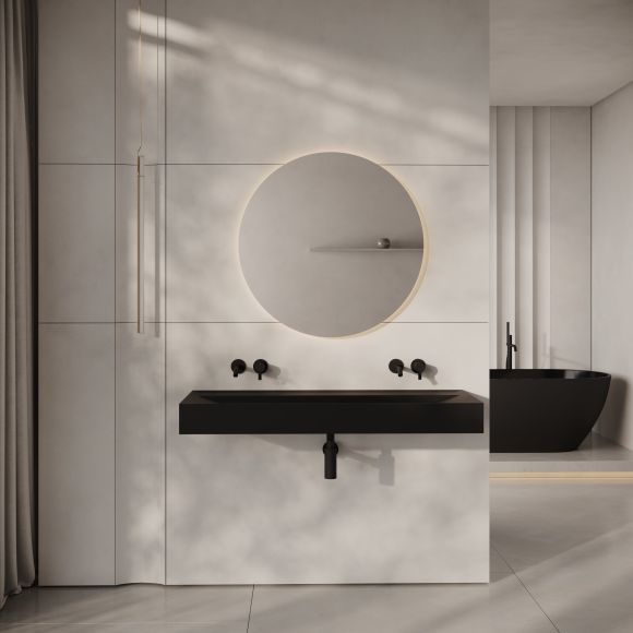 Aura Matte Black Wall Hung Double Stone Basin 1200mm