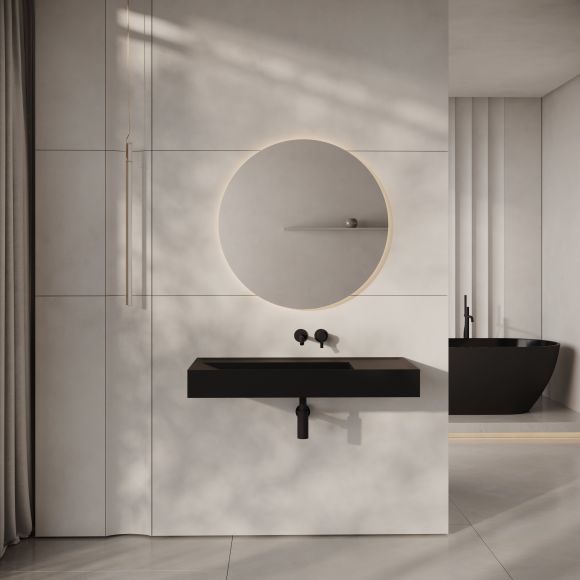 Aura Matte Black Wall Hung Stone Basin 1000mm