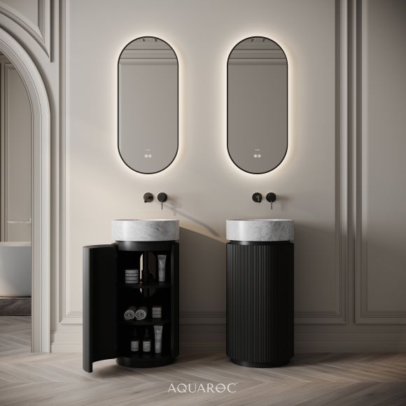 Rotunda Fluted Vanity Unit & Carrara Marble Basin 420mm Matte Black