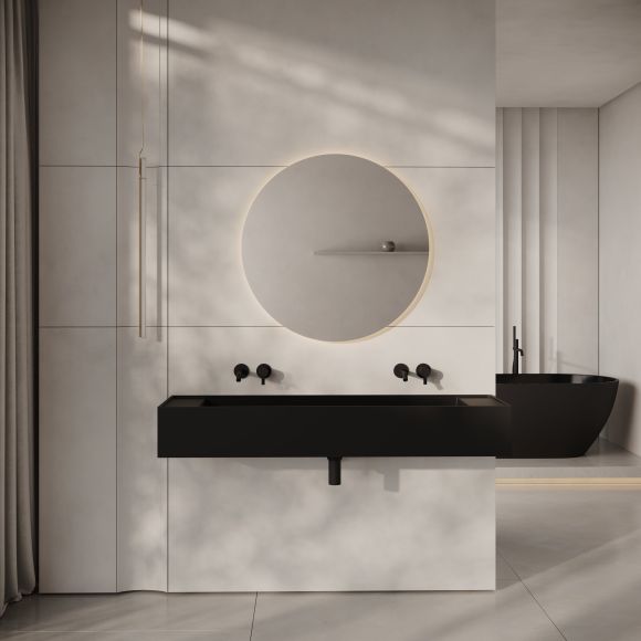 Ultra Matte Black Wall Hung Double Stone Basin 1400mm