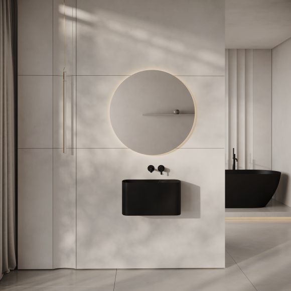 Hydro Matte Black Wall Hung Stone Basin 550mm