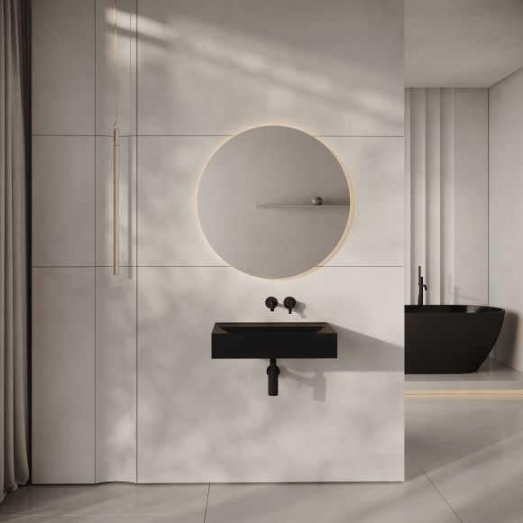 Aura Matte Black Wall Hung Stone Basin 600mm
