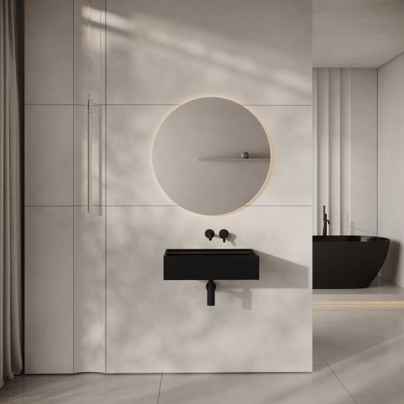 Neo Matte Black Wall Hung Stone Basin 600mm