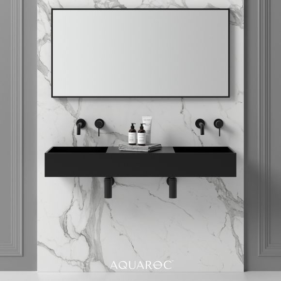 Atlante Matte Black Wall Hung Double Stone Basin 1200mm