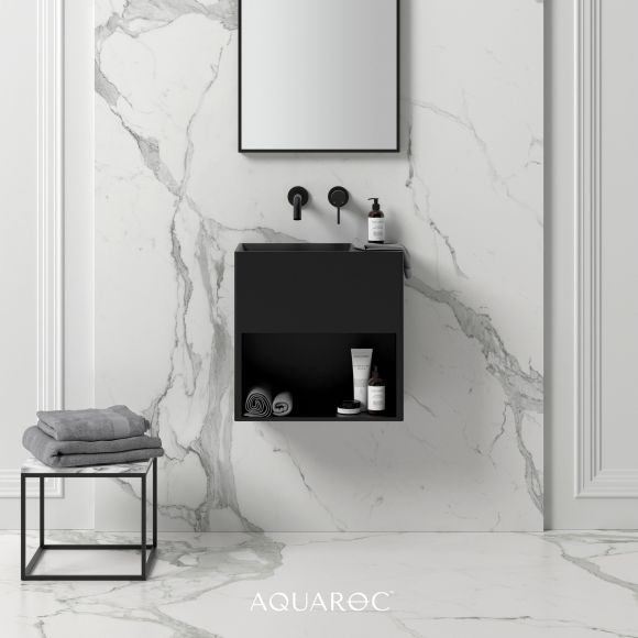 Ethos Matte Black Wall Hung Stone Basin 500mm